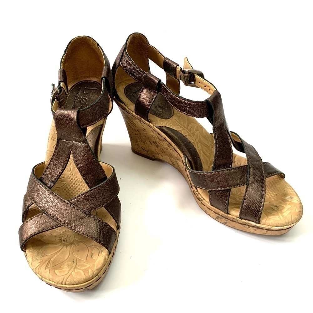 Bronze strappy leather wedge sandals - Picture 5 of 8